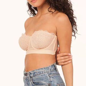 Lively Lace Strapless Bra 36C in Toasted Almond
